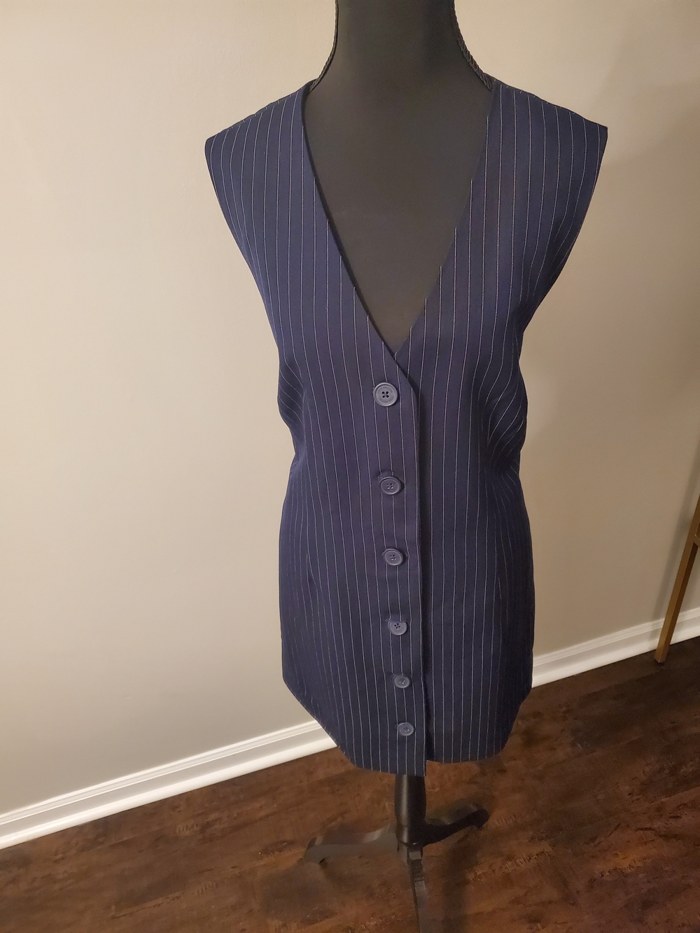 Steve Madden Navy Pinstripe Sleeveless Button Front Dress